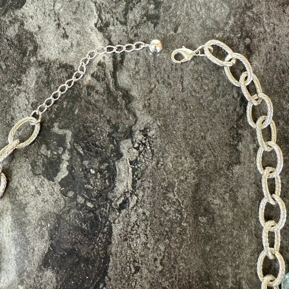 Icy Blue Bauble Statement Necklace Chunky Silver Chain Faceted Beads Y2K Glam - Picture 7 of 13